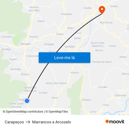 Carapeços to Marrancos e Arcozelo map