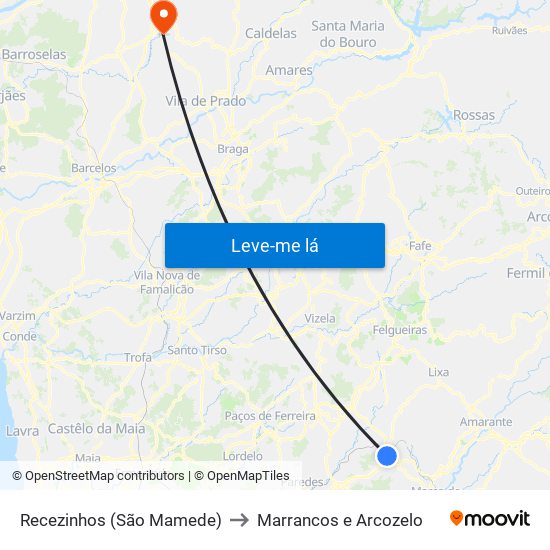 Recezinhos (São Mamede) to Marrancos e Arcozelo map