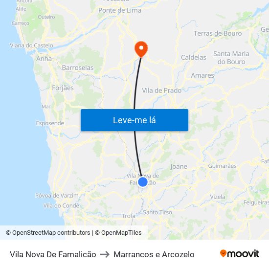 Vila Nova De Famalicão to Marrancos e Arcozelo map