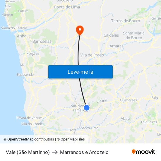 Vale (São Martinho) to Marrancos e Arcozelo map