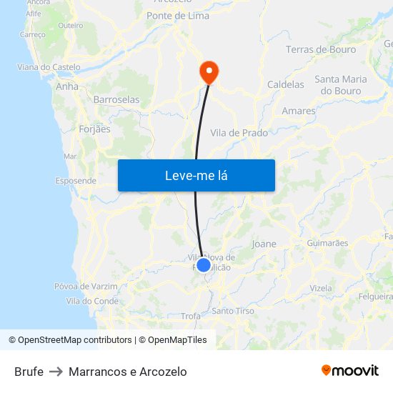 Brufe to Marrancos e Arcozelo map