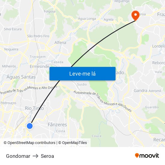 Gondomar to Seroa map