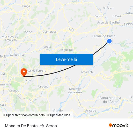 Mondim De Basto to Seroa map