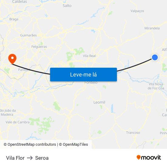 Vila Flor to Seroa map