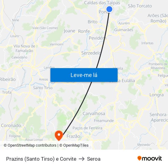 Prazins (Santo Tirso) e Corvite to Seroa map