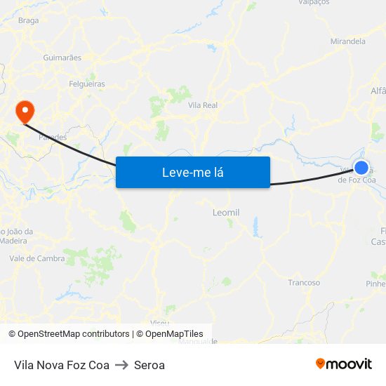 Vila Nova Foz Coa to Seroa map