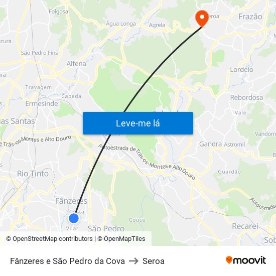 Fânzeres e São Pedro da Cova to Seroa map