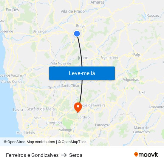 Ferreiros e Gondizalves to Seroa map