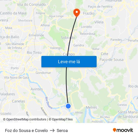 Foz do Sousa e Covelo to Seroa map