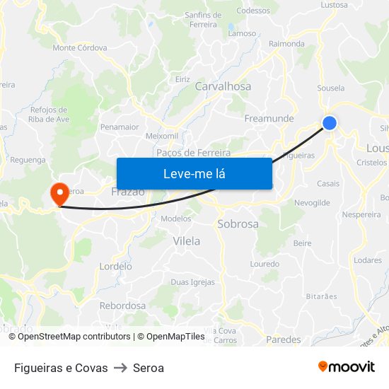 Figueiras e Covas to Seroa map