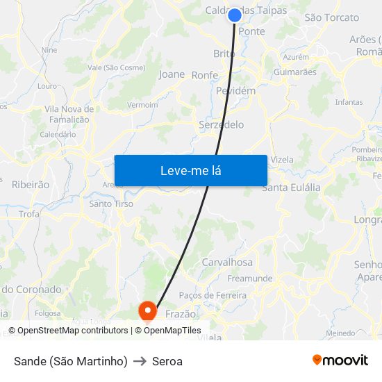 Sande (São Martinho) to Seroa map