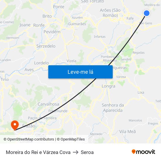 Moreira do Rei e Várzea Cova to Seroa map