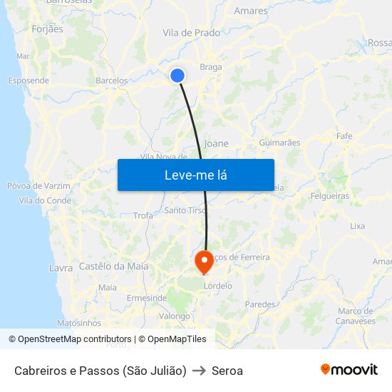 Cabreiros e Passos (São Julião) to Seroa map