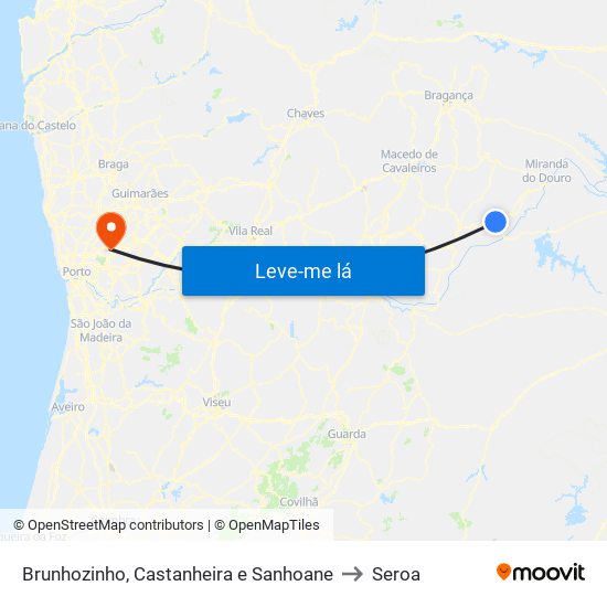 Brunhozinho, Castanheira e Sanhoane to Seroa map