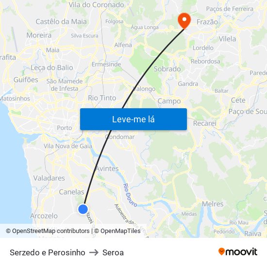Serzedo e Perosinho to Seroa map