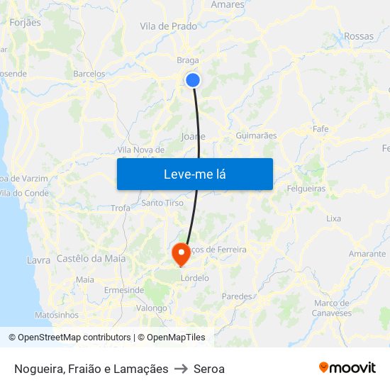 Nogueira, Fraião e Lamaçães to Seroa map