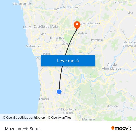 Mozelos to Seroa map