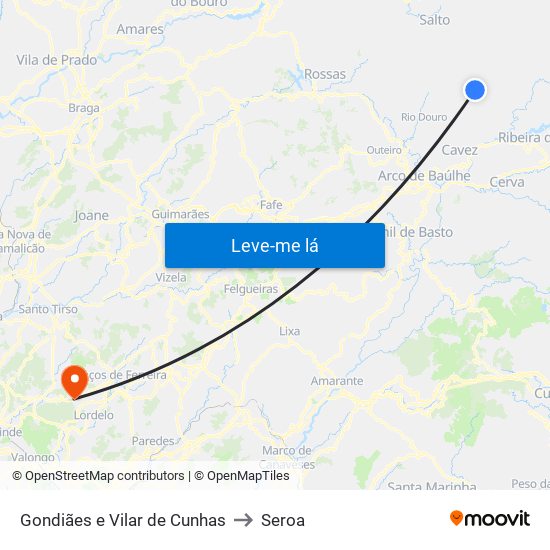 Gondiães e Vilar de Cunhas to Seroa map