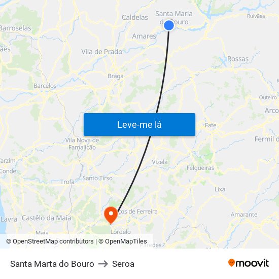 Santa Marta do Bouro to Seroa map