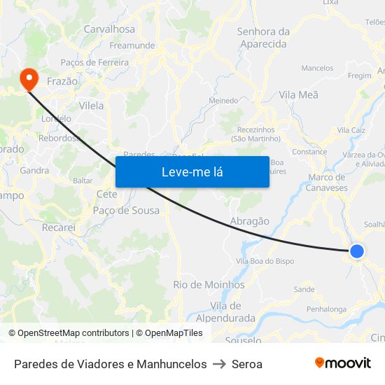 Paredes de Viadores e Manhuncelos to Seroa map
