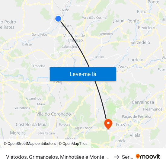Viatodos, Grimancelos, Minhotães e Monte de Fralães to Seroa map