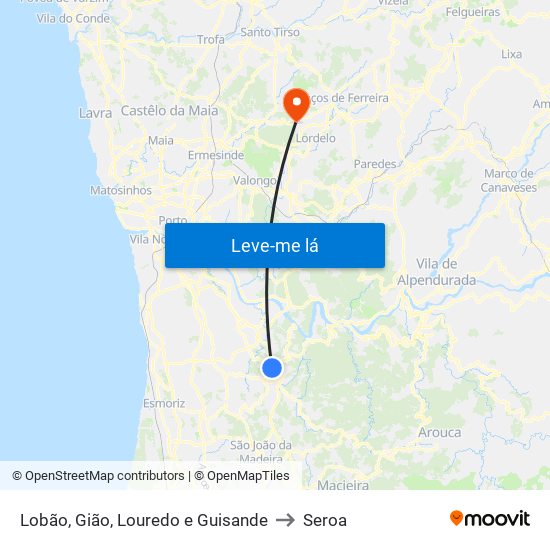 Lobão, Gião, Louredo e Guisande to Seroa map