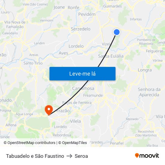 Tabuadelo e São Faustino to Seroa map