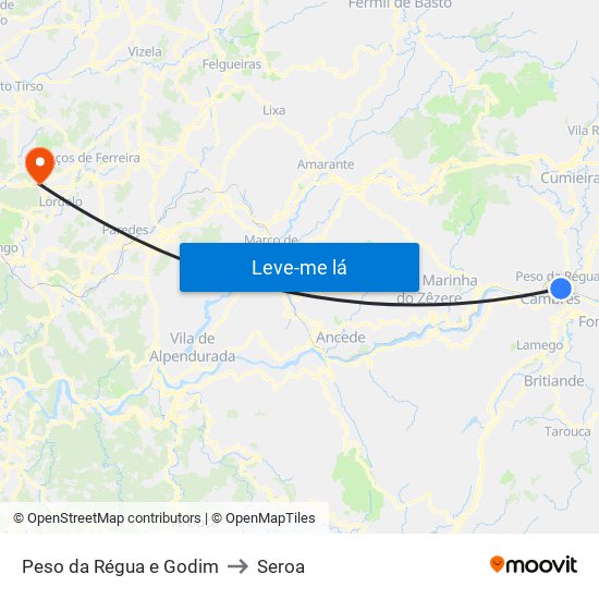 Peso da Régua e Godim to Seroa map