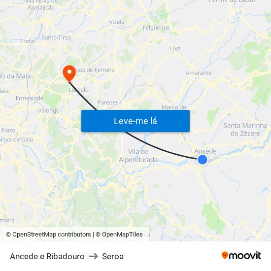 Ancede e Ribadouro to Seroa map