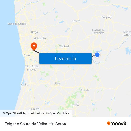 Felgar e Souto da Velha to Seroa map