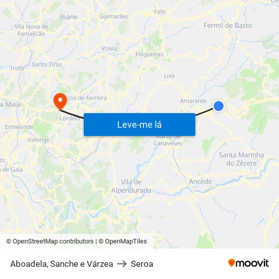 Aboadela, Sanche e Várzea to Seroa map