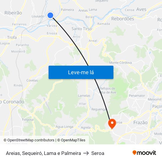 Areias, Sequeiró, Lama e Palmeira to Seroa map