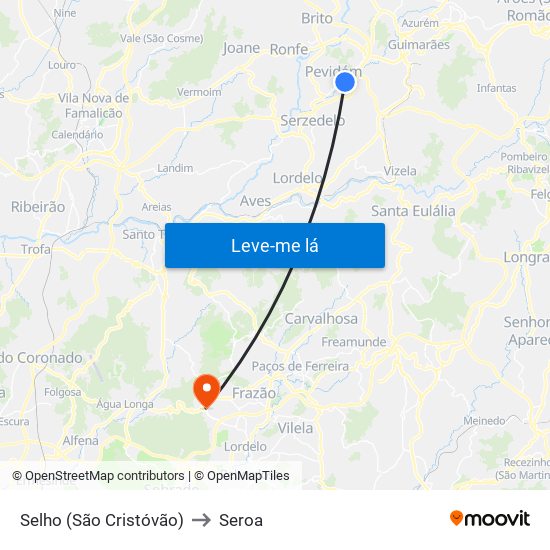 Selho (São Cristóvão) to Seroa map