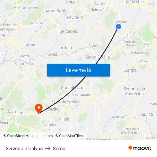Serzedo e Calvos to Seroa map