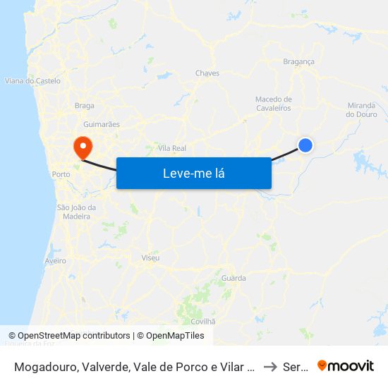 Mogadouro, Valverde, Vale de Porco e Vilar de Rei to Seroa map