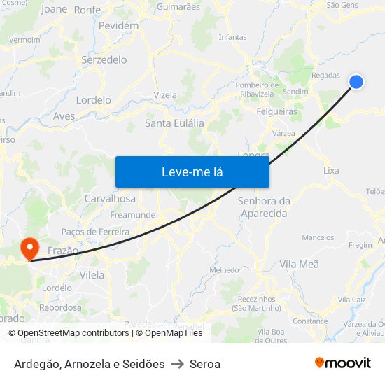 Ardegão, Arnozela e Seidões to Seroa map