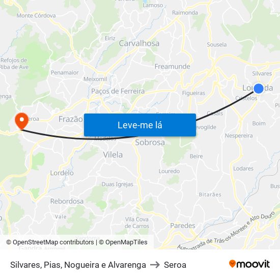 Silvares, Pias, Nogueira e Alvarenga to Seroa map