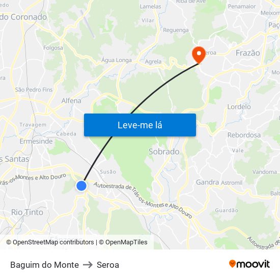 Baguim do Monte to Seroa map