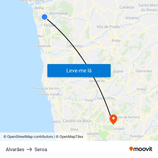 Alvarães to Seroa map