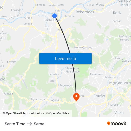 Santo Tirso to Seroa map