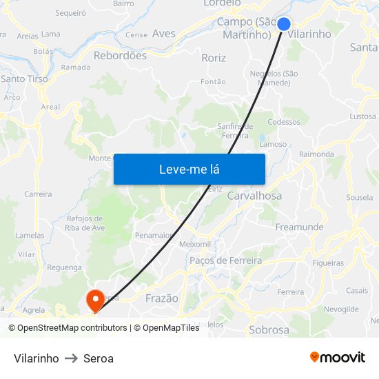Vilarinho to Seroa map