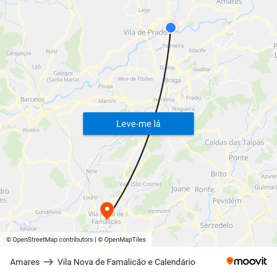 Amares to Vila Nova de Famalicão e Calendário map