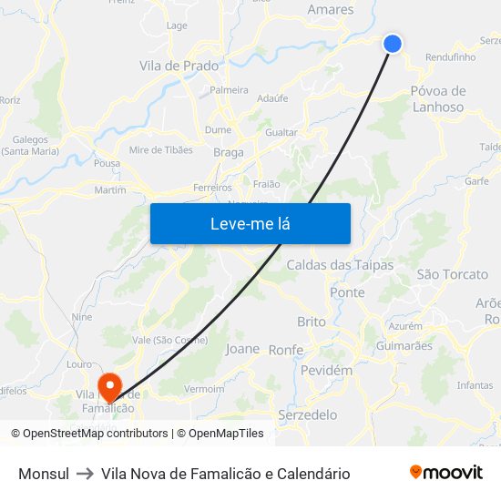 Monsul to Vila Nova de Famalicão e Calendário map