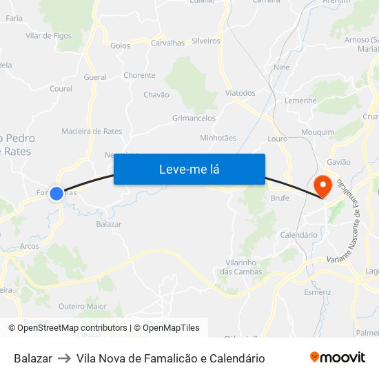 Balazar to Vila Nova de Famalicão e Calendário map