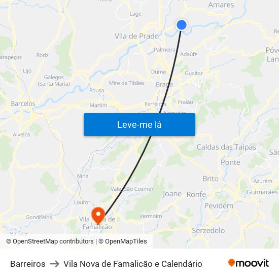 Barreiros to Vila Nova de Famalicão e Calendário map