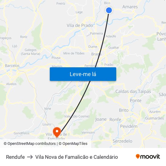 Rendufe to Vila Nova de Famalicão e Calendário map