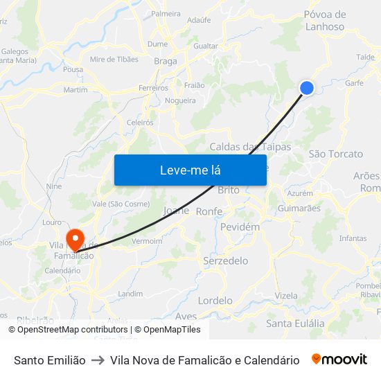 Santo Emilião to Vila Nova de Famalicão e Calendário map