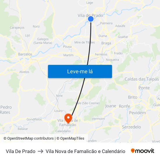 Vila De Prado to Vila Nova de Famalicão e Calendário map