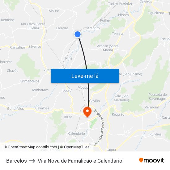 Barcelos to Vila Nova de Famalicão e Calendário map