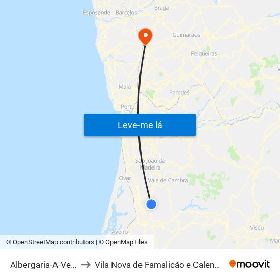 Albergaria-A-Velha to Vila Nova de Famalicão e Calendário map